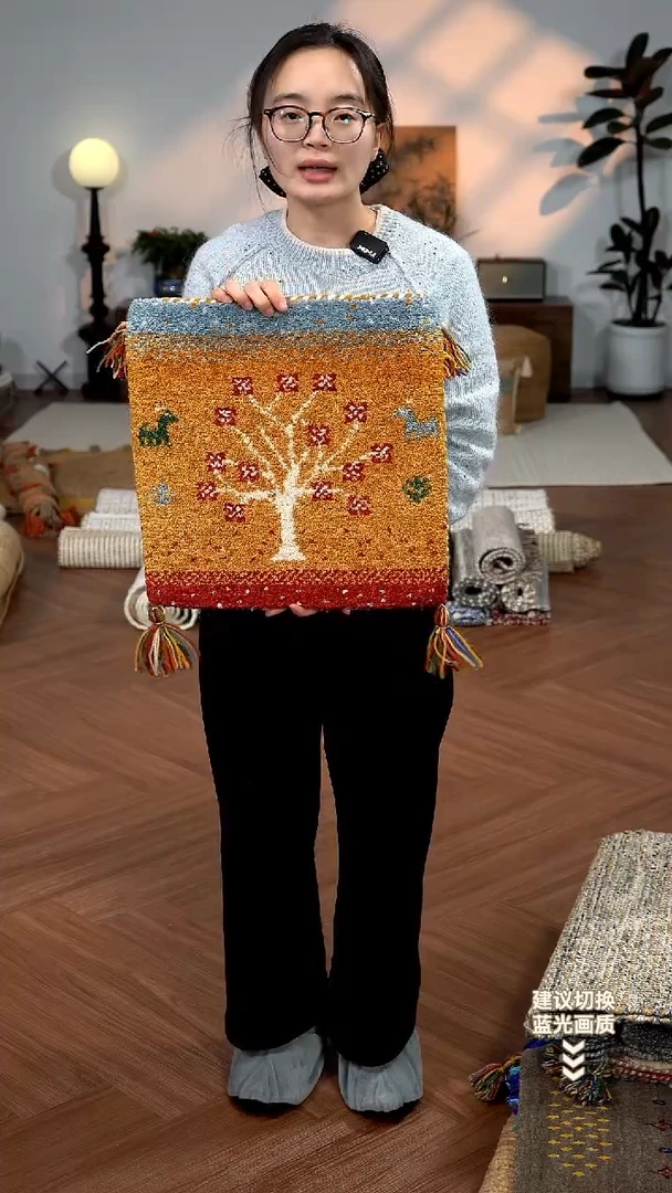 羊毛【40*40】印度进口手工羊毛坐垫【生命之树-金】