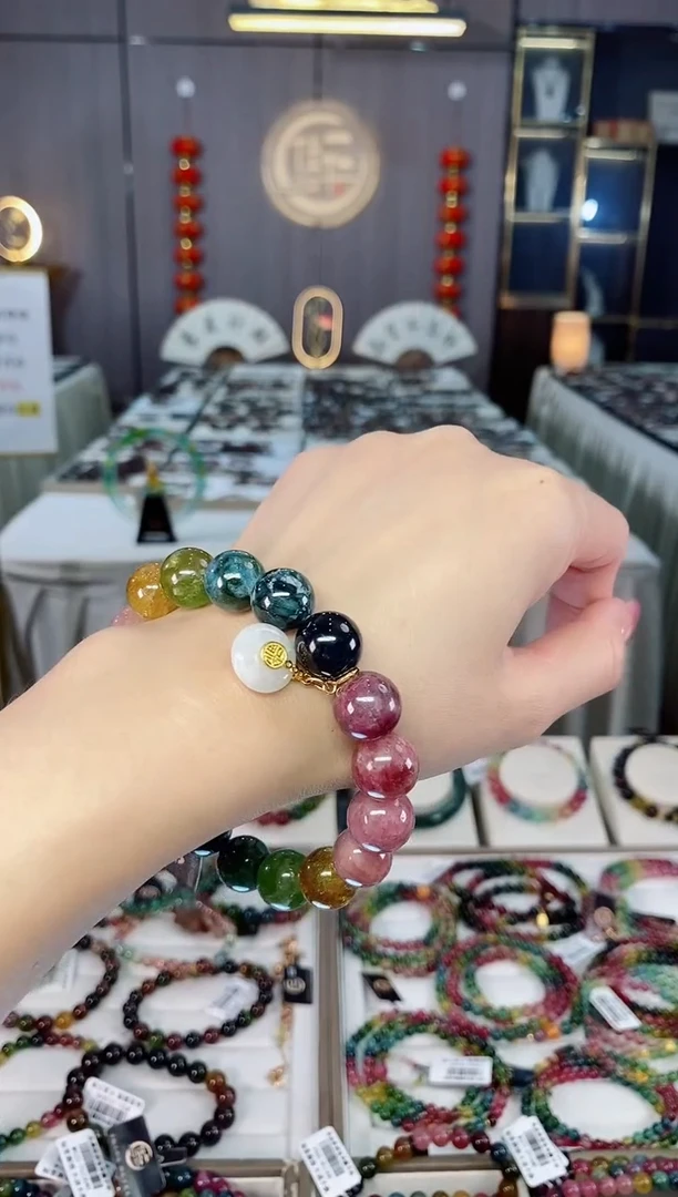 未镶嵌老矿碧玺单圈手串12mm+碧玺hon多样性发一条