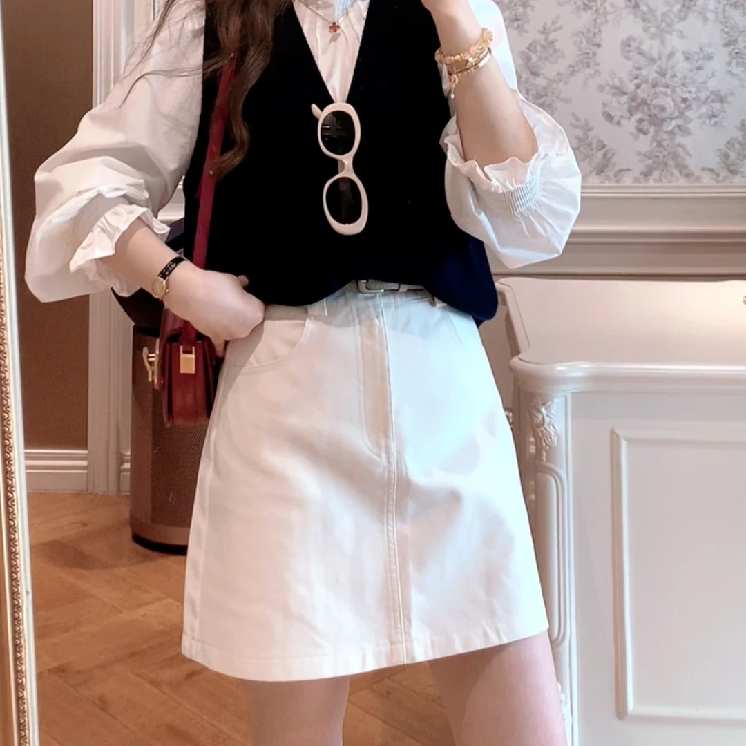 【ZHUJIE】时尚百搭高腰显瘦A字半身短裙