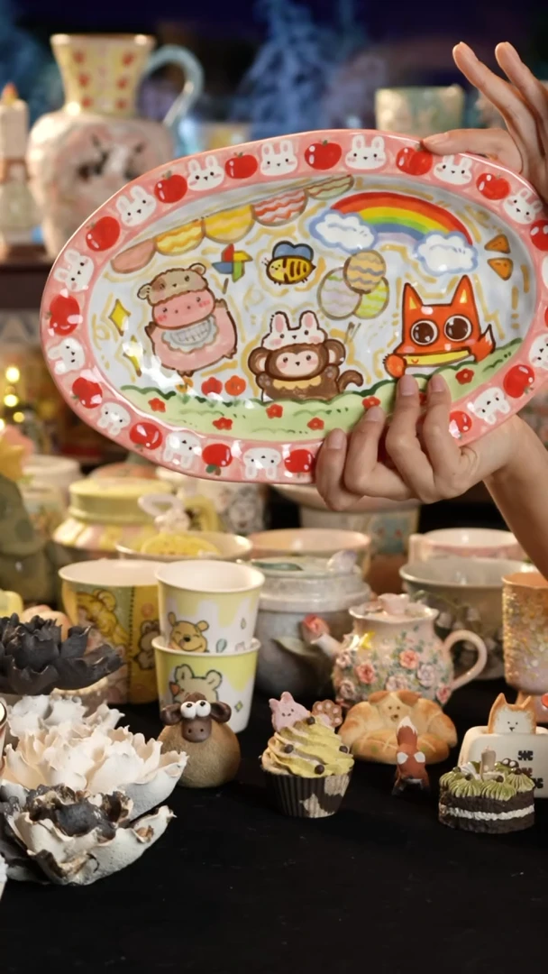 摆件陶景德镇釉下彩手绘设计师款陶瓷