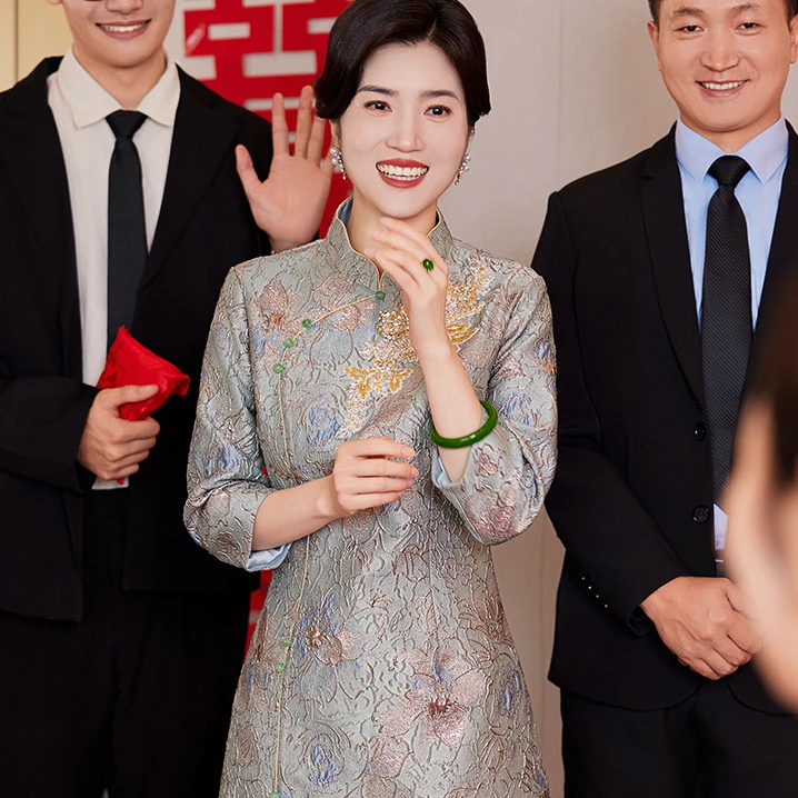 2025新款中式丈母娘婚宴旗袍高档喜婆婆喜妈妈喜婆婆婚礼服装1082