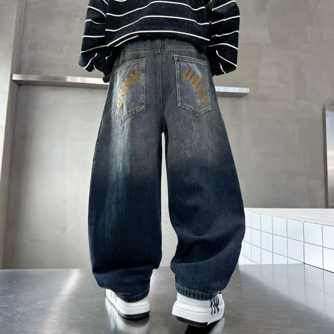 潮流童裤2025新款秋款洋气色中大童儿童秋装百搭弯刀牛仔裤9544