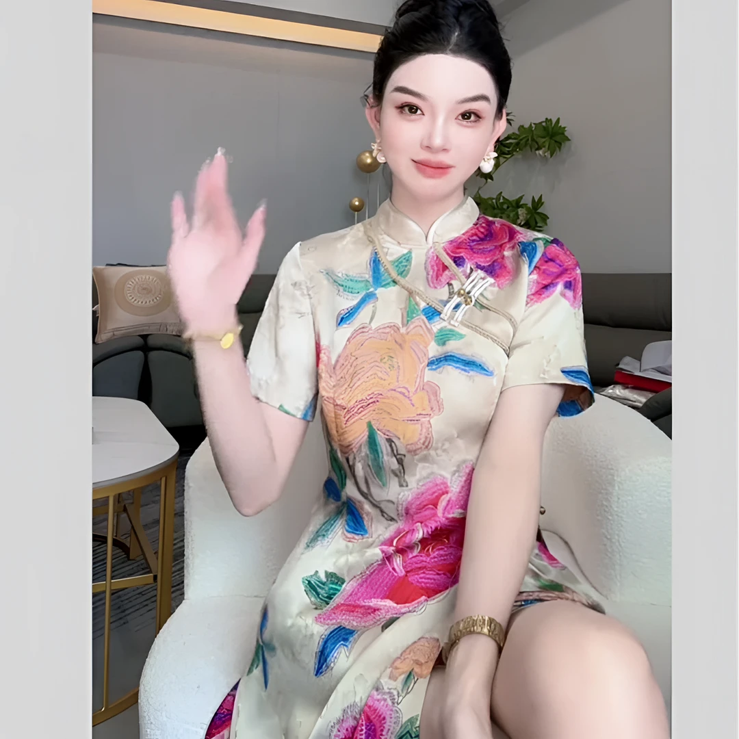 时尚套装中国风气质时尚短袖新中式夏款网红大红花衣服套装