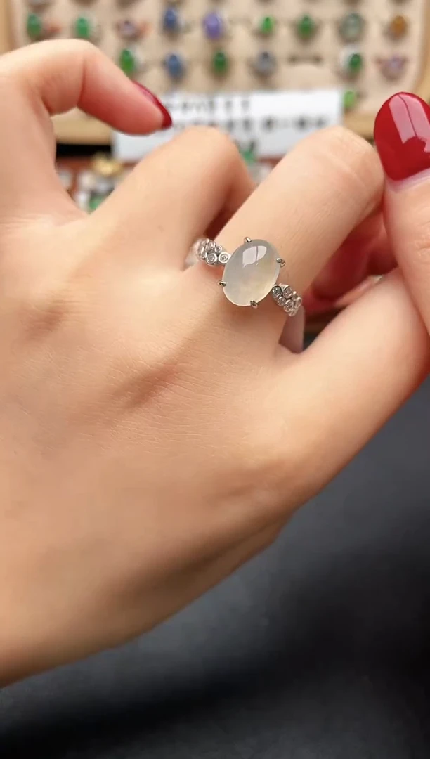 银S925镶嵌戒指翡翠一物一证一礼盒