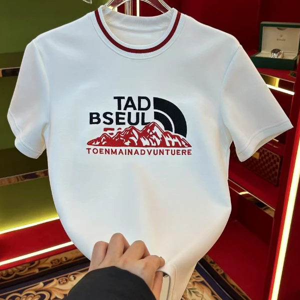 2025春季新款圓領男士輕奢休閑半袖修身設計師刺繡T恤9111款01