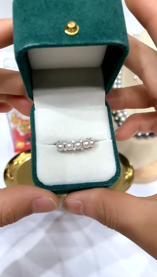 海水珍珠戒指银S925镶嵌4-5