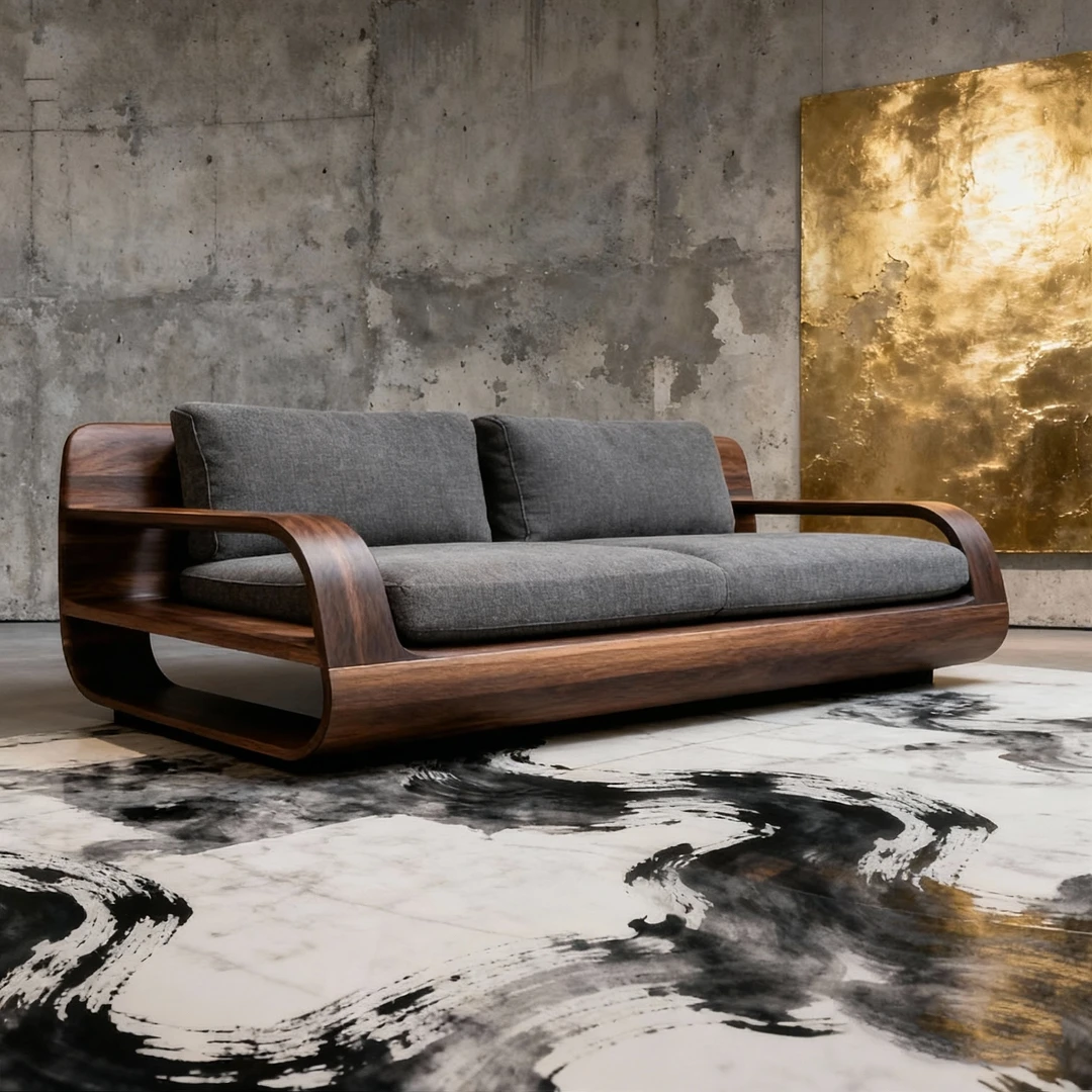 高端定制沙发实木宋式美学白蜡木黑胡桃木办公室酒店民宿设计师款