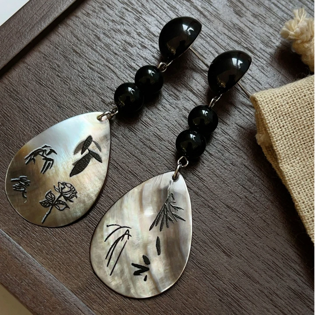 铜合金贝壳耳饰 幂幂同款新中式国风耳饰时尚古风气质民族风耳钉