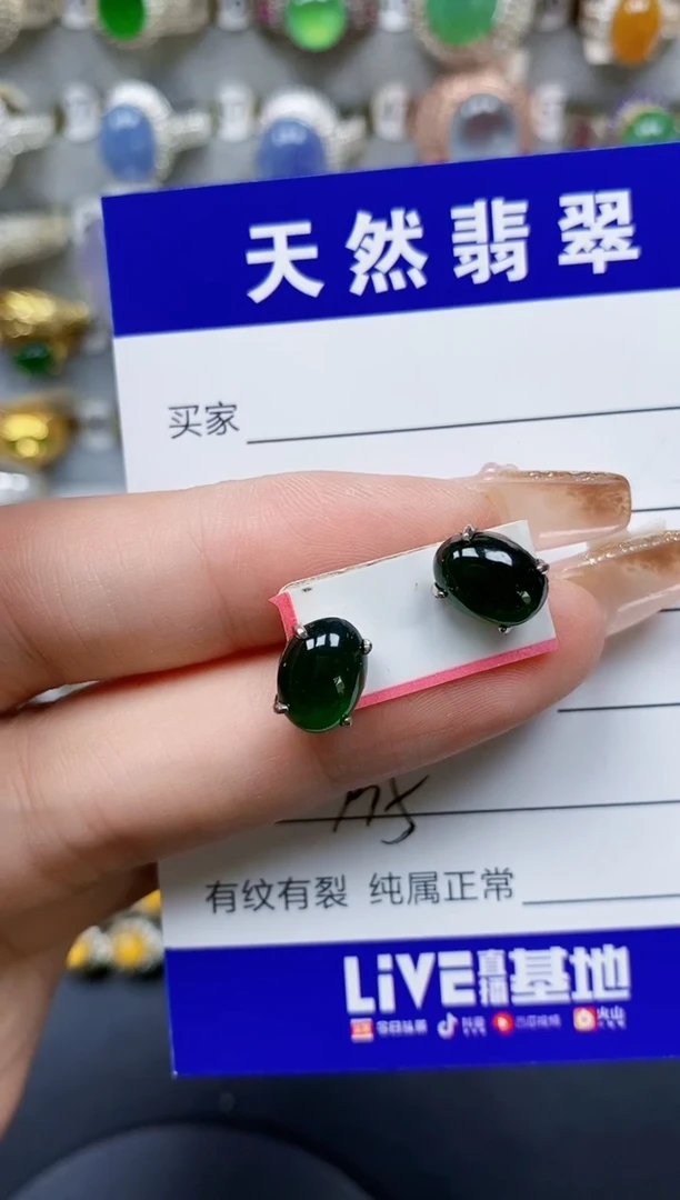 翡翠银S925镶嵌耳饰335