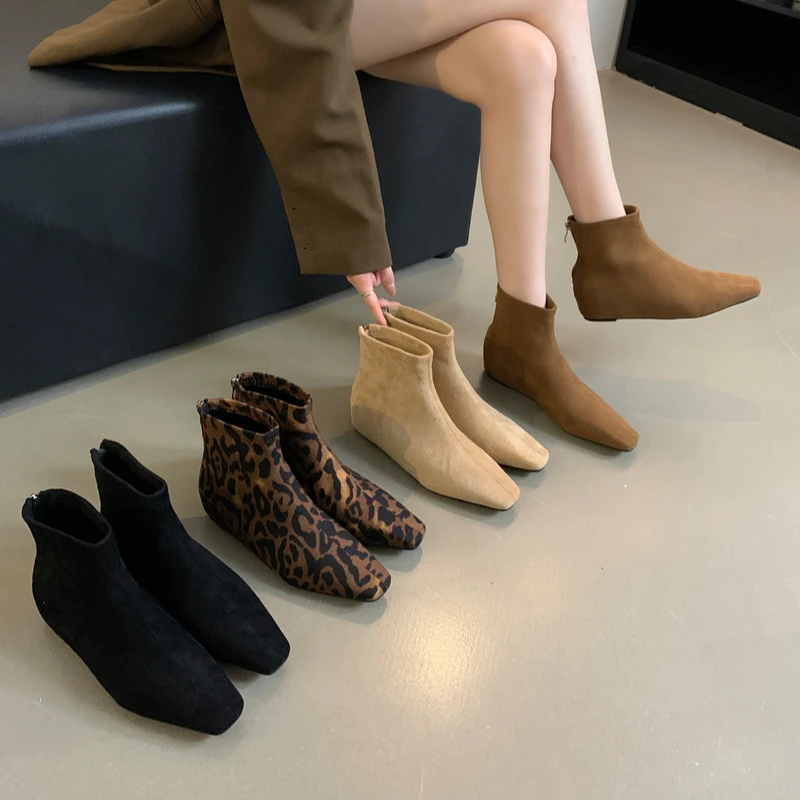 MRL-720-2秋冬短筒切尔西靴子方头低跟内增高绒面裸靴软皮小短靴