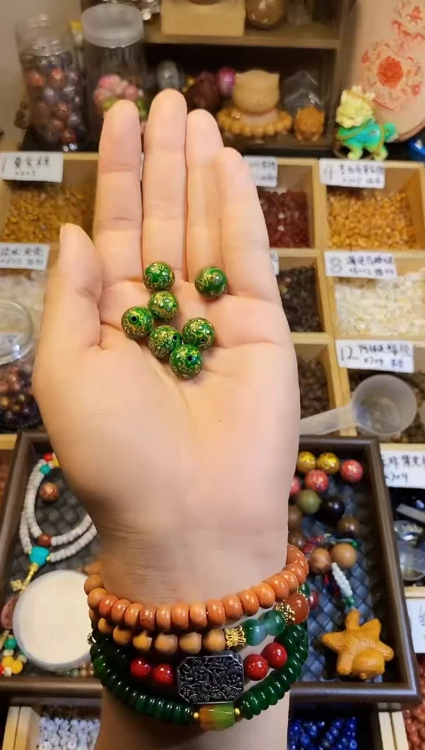 大漆工艺品手串/手链浅绿色卡12+单珠