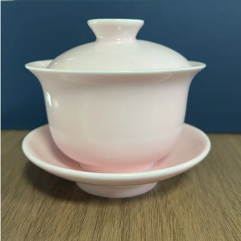 粉色渐变三才盖碗茶器