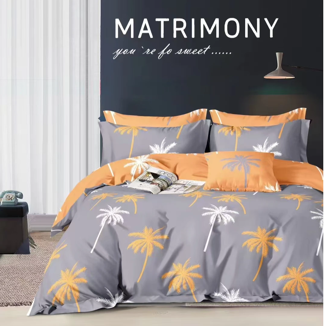 100%纯棉斜纹 床单被罩布料（四季升级加厚款斜纹）灰 -椰子树