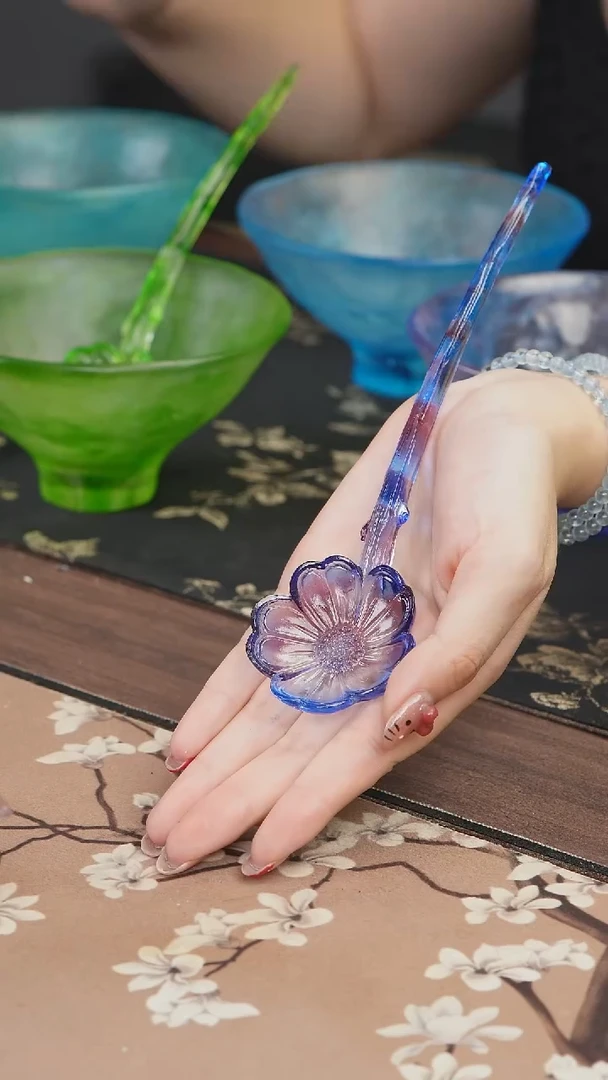 手工艺品琉璃蓝紫色梅花茶匙