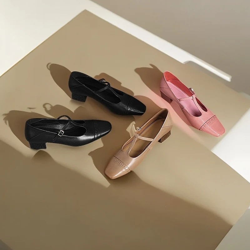 XFX【跟4CM】法式搭扣玛丽珍单鞋粗跟百搭通勤春季中跟不掉跟女鞋59