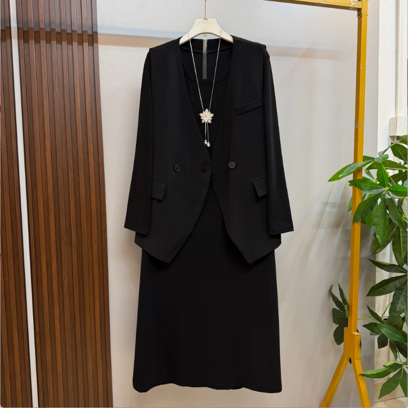 早秋新款时尚气质宽松简约慵懒风马甲十打底裙两件套（可单拍）