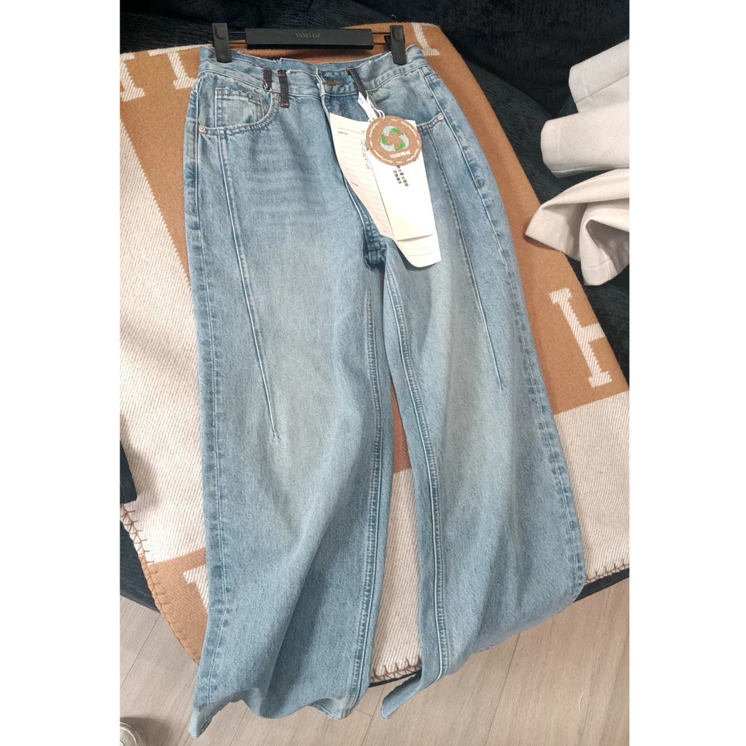 YANG GZ 清【】秋冬时尚浅蓝莱赛尔高腰宽松直筒牛仔裤女 GZQ096