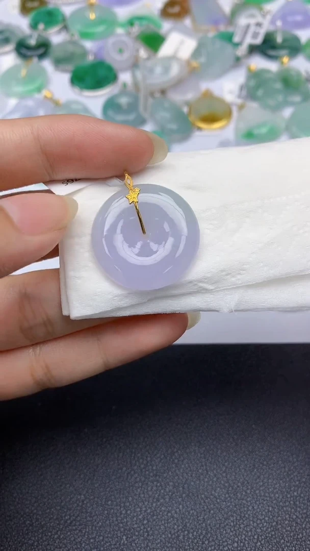 颈饰18K金镶嵌翡翠天然缅甸a货翡翠百元以上9元证书费自理