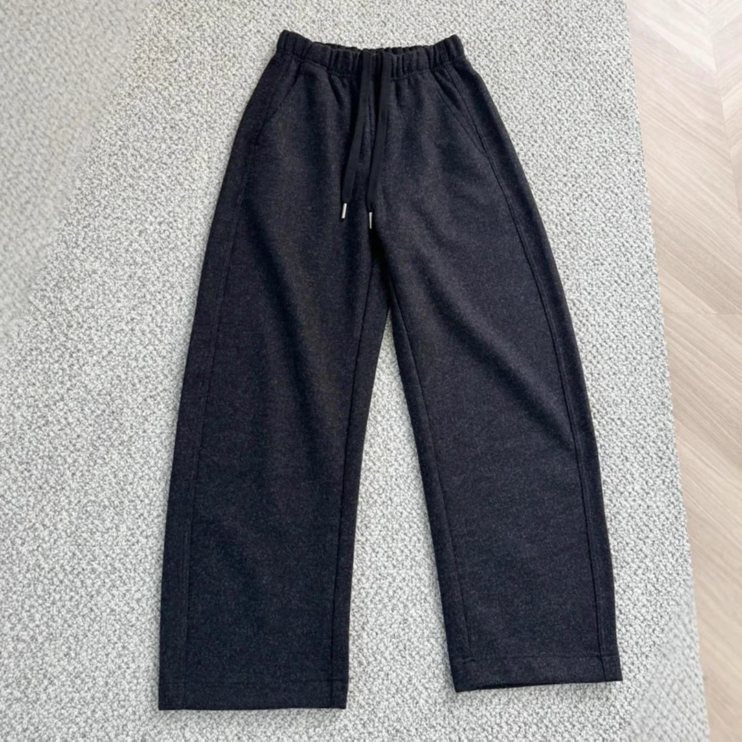 ROW风绵羊毛窄版弯刀裤  拉绒工艺  极简秋冬松紧腰拉绒羊毛女裤