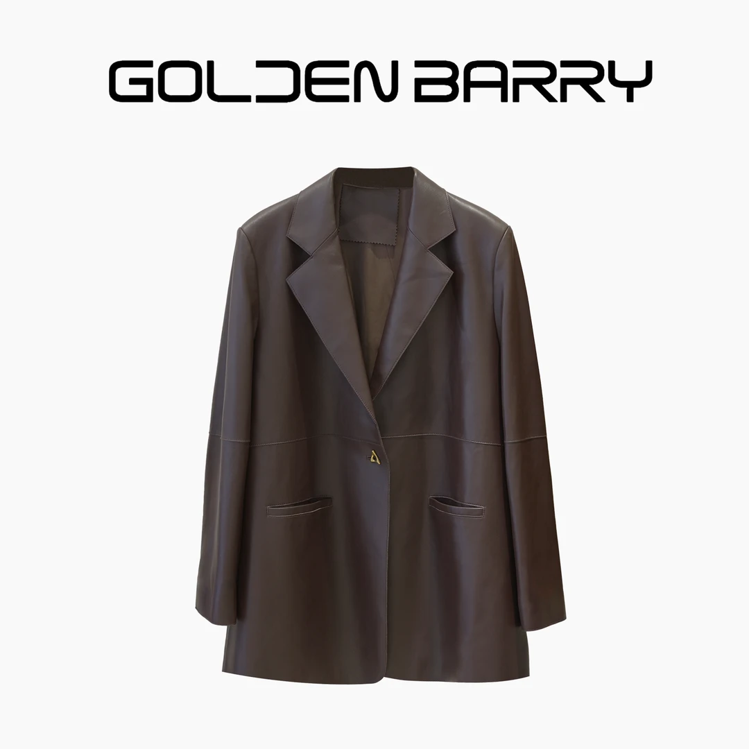 GOLDENBARRY|160023轻奢简约高开衩时尚设计师绵羊皮皮衣女外套