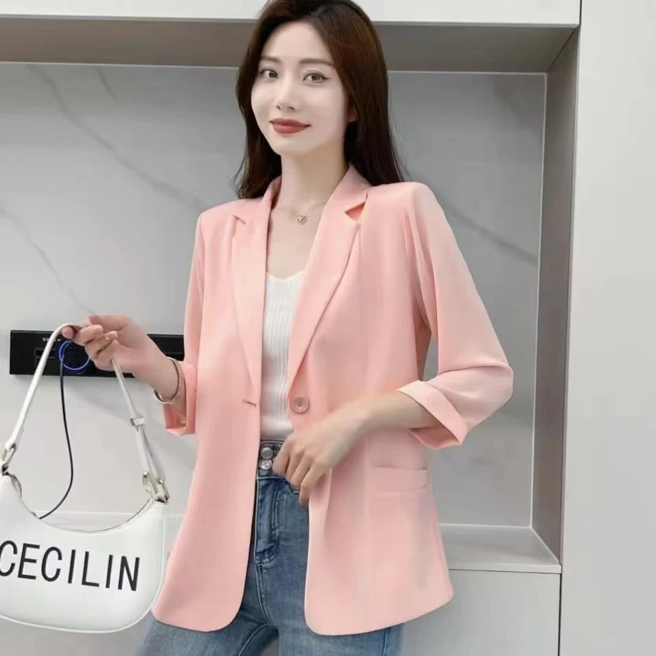双色夏季显瘦气质韩版小西装短款时尚修身百搭西装外套-1980款