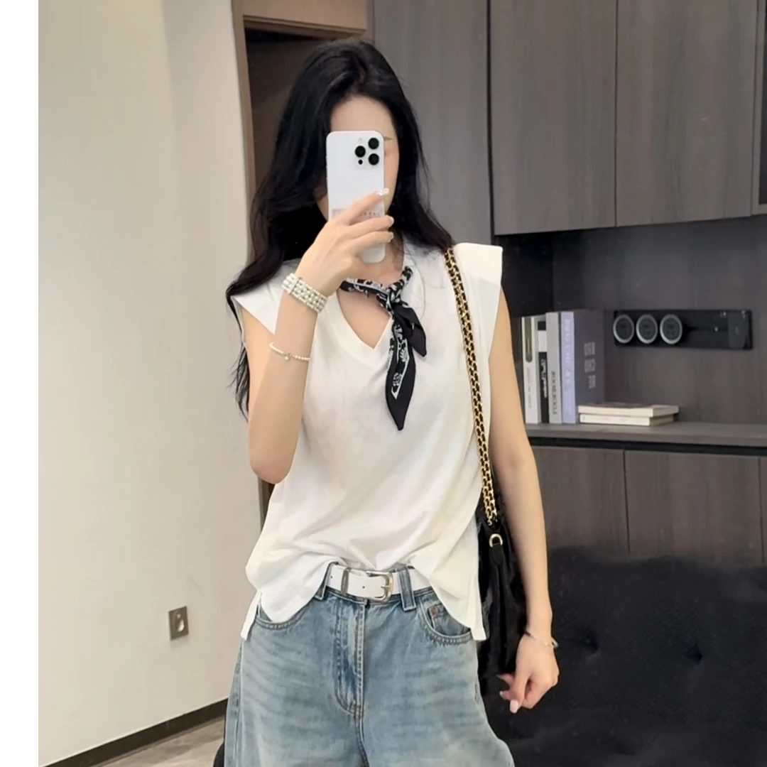 【柚子同款】宽松时尚上衣纯色静奢风无袖休闲风通勤