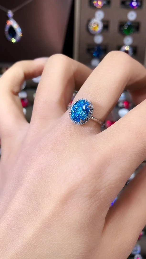 银S925镶嵌戒指海蓝宝石79银色