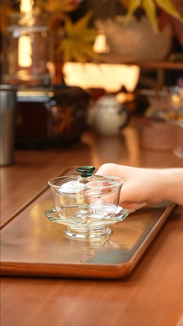 禾器/晶彩沁莲盖碗/墨绿/定制版