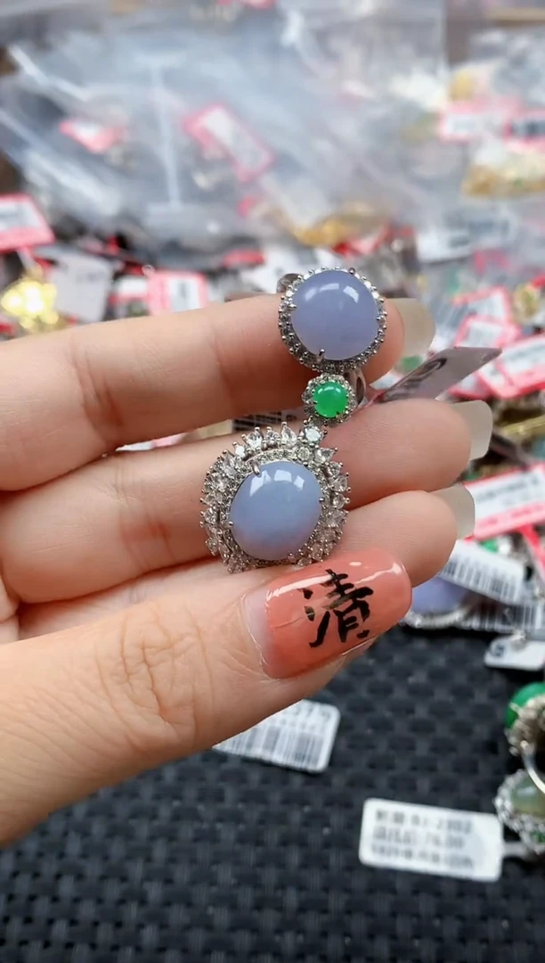 银S925镶嵌戒指翡翠天然A货缅甸翡翠
