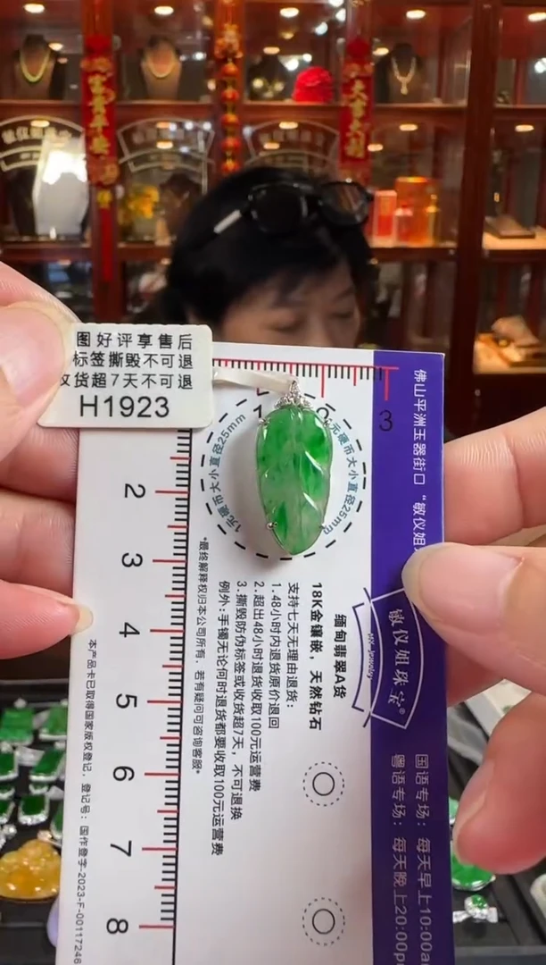 颈饰18K金镶嵌翡翠H1923冰绿叶子