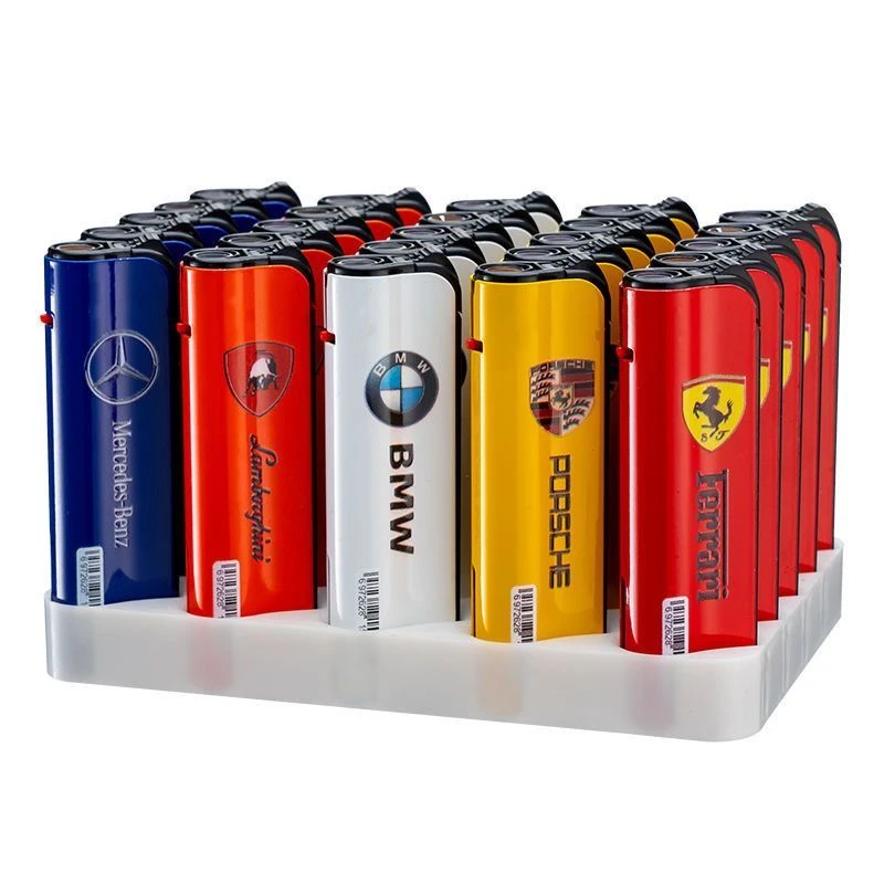 金属防风打火机爆款车标蓝焰直冲防风打火机送男友可充气批发