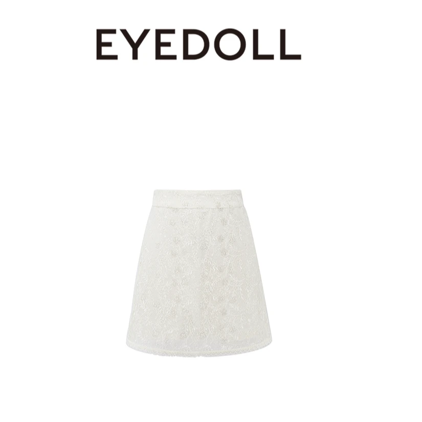 EYEDOLL24夏季新款简约A字高腰蕾丝短款半身裙