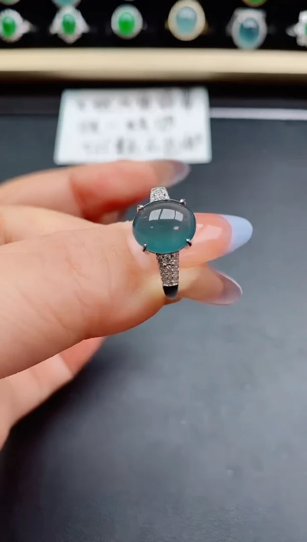 翡翠戒指银S925镶嵌08500