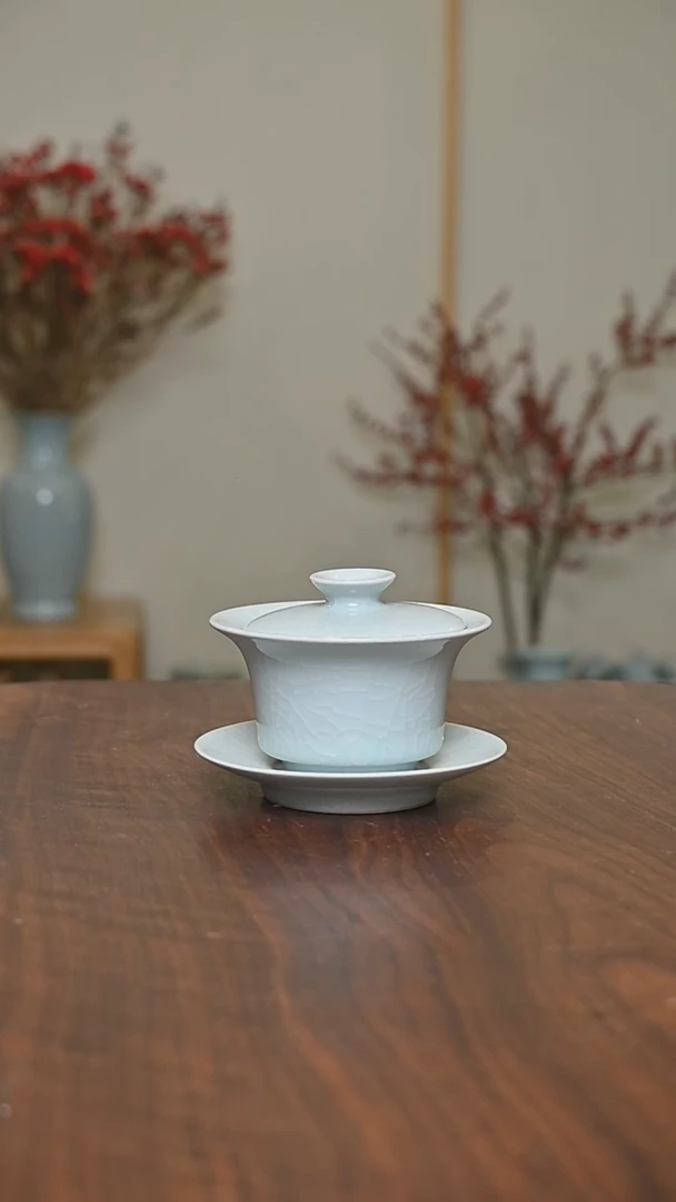 【闪购商品】其他月白釉朱家汝窑款马蹄盖盖碗100毫升一级