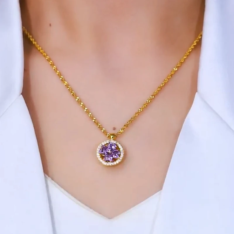 钛钢项链 轻奢紫色四叶草项链女2025新款设计感气质锁骨链颈链潮