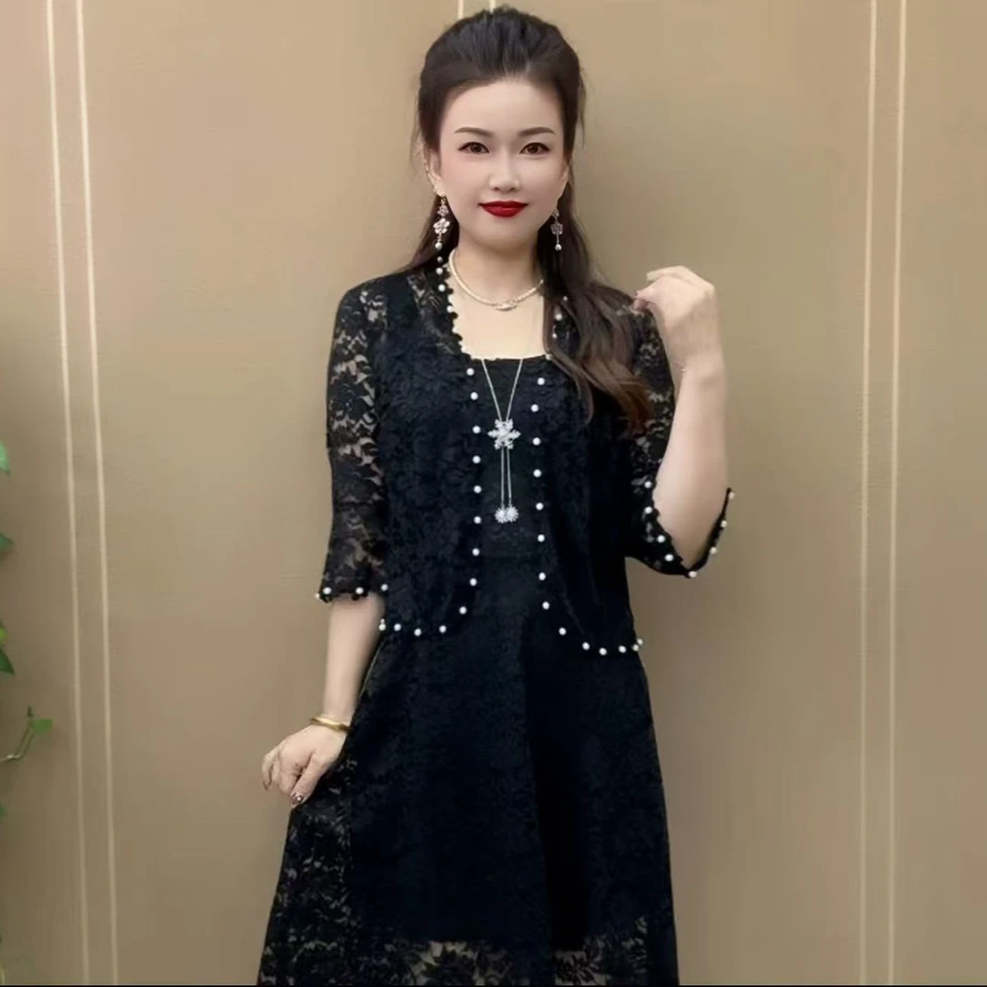 夏季新款时尚潮流气质淑女范蕾丝分体连衣裙（外套+吊带裙） 两件套