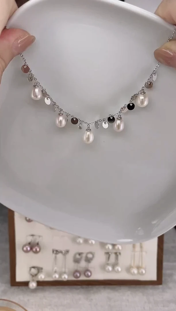 合金耳饰淡水珍珠毛衣链