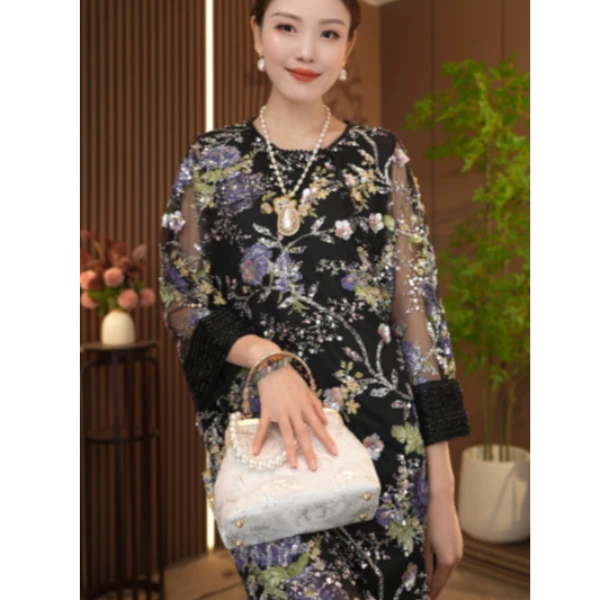 璀璨丽华重工刺绣连衣裙2024B31488-林林玫瑰仓