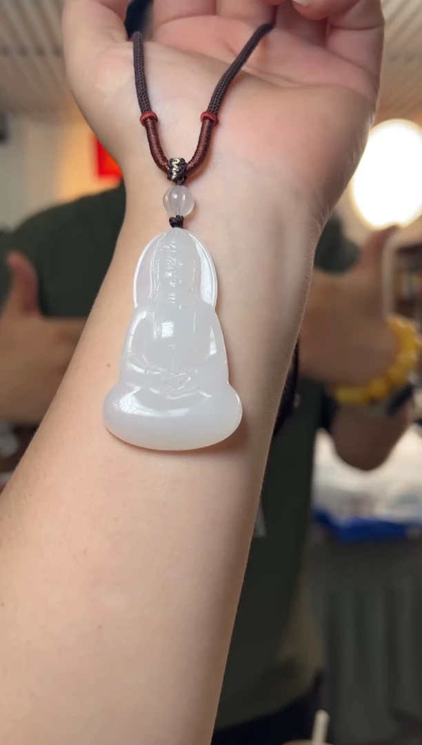 和田玉未镶嵌吊坠(不含链)白玉观音约33*56mm编绳吊坠