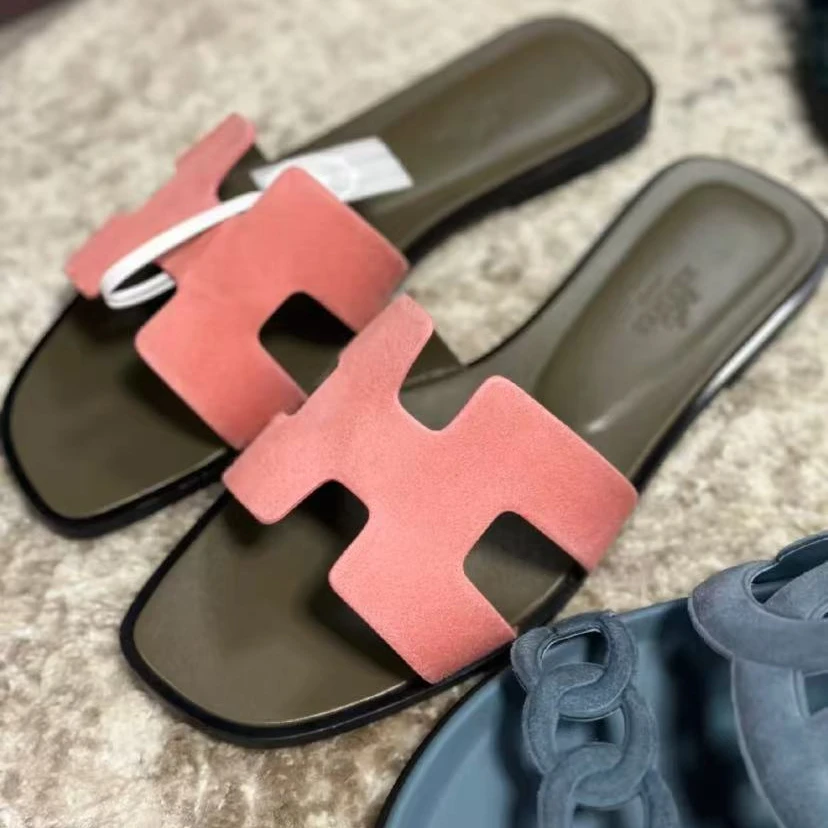 99新 Hermes/爱马仕 玫瑰色H拖38码