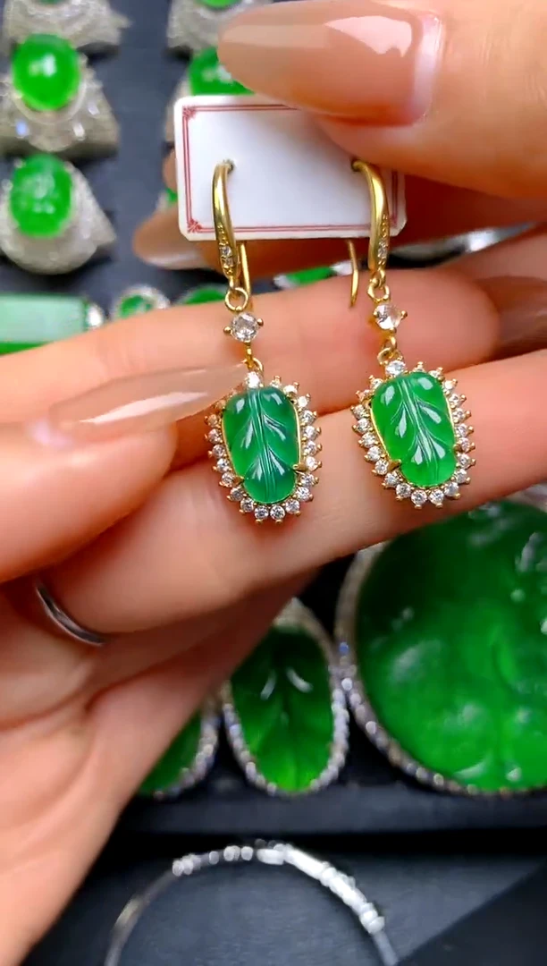 【闪购商品】翡翠耳坠未镶嵌叶子耳坠