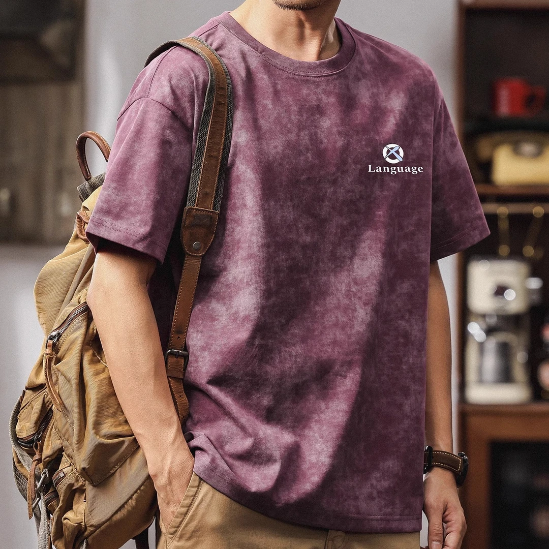 美式高级感水洗短袖T恤男士2025夏季新款痞帅潮牌扎染休闲体恤t男
