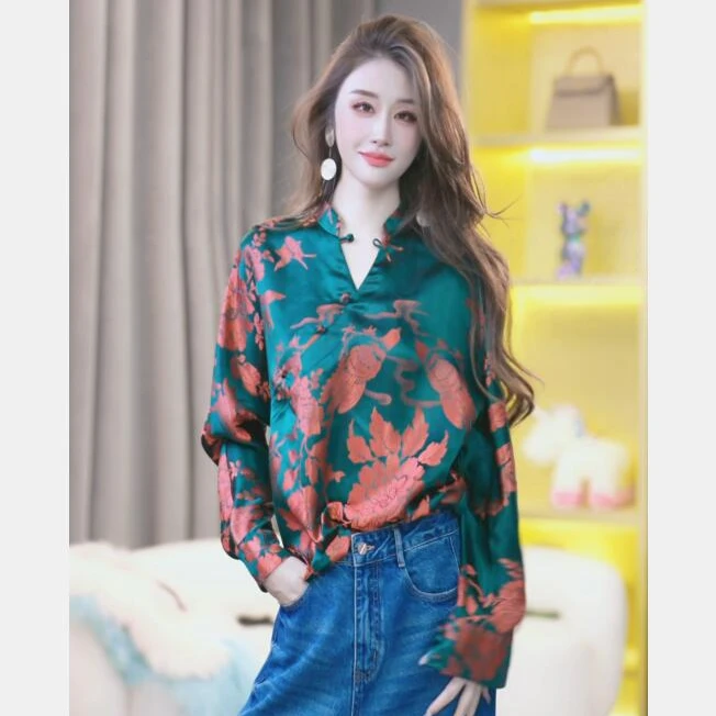 【老板娘衣橱】2025款时尚女士春秋季百搭真丝上衣 250423