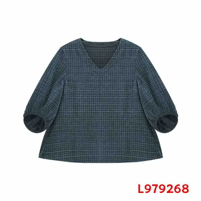 茹 新中式  风  979268  双面穿牛仔蓝V领上衣