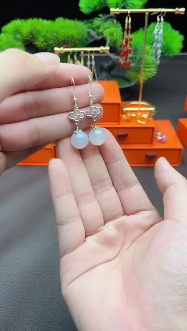 玛瑙/玉髓耳饰银S925镶嵌101