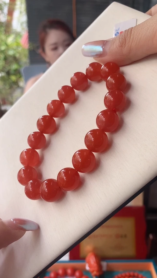 手链未镶嵌南红玛瑙收藏级河湾冰红南红单圈12+mm