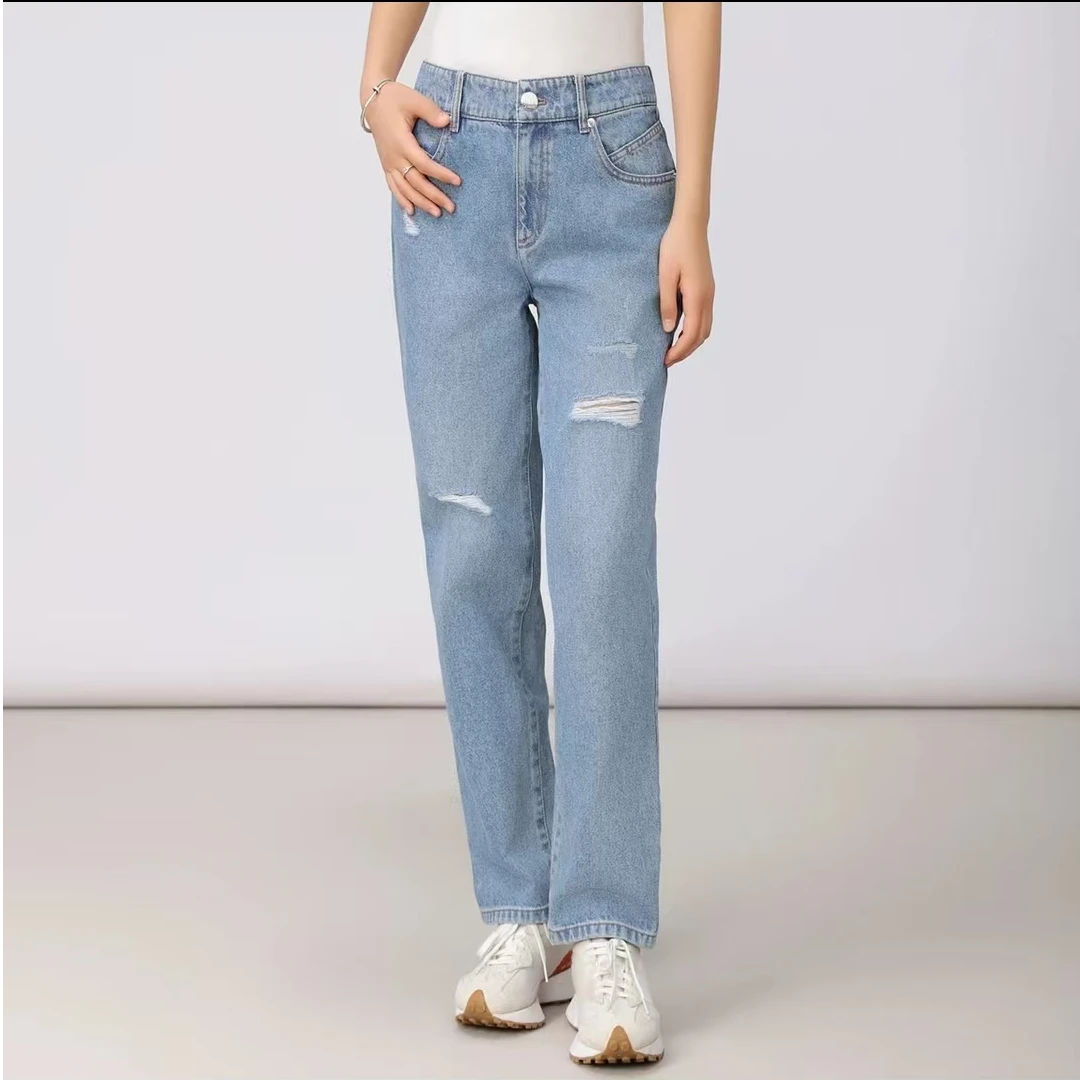 AMASS/阿玛施春季宽松直筒裤宽松浅色蓝色显瘦四季牛仔裤5100632