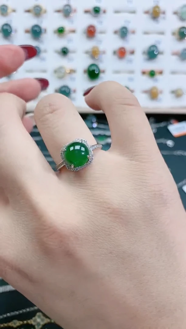 翡翠戒指银S925镶嵌天然翡翠
