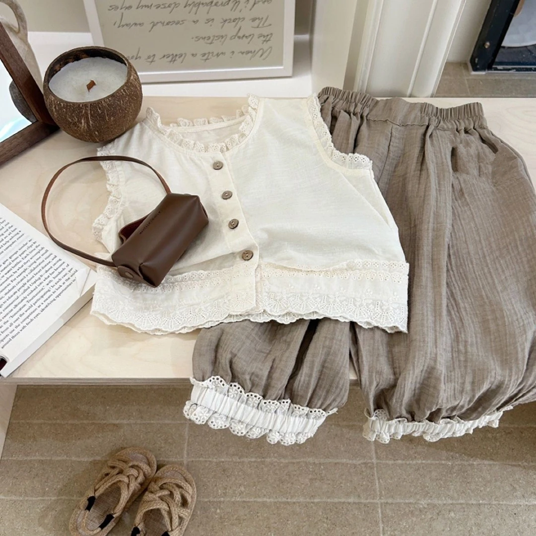 【优雅名媛风】女童时尚名媛套装2025夏季新款洋气花边背心两件套