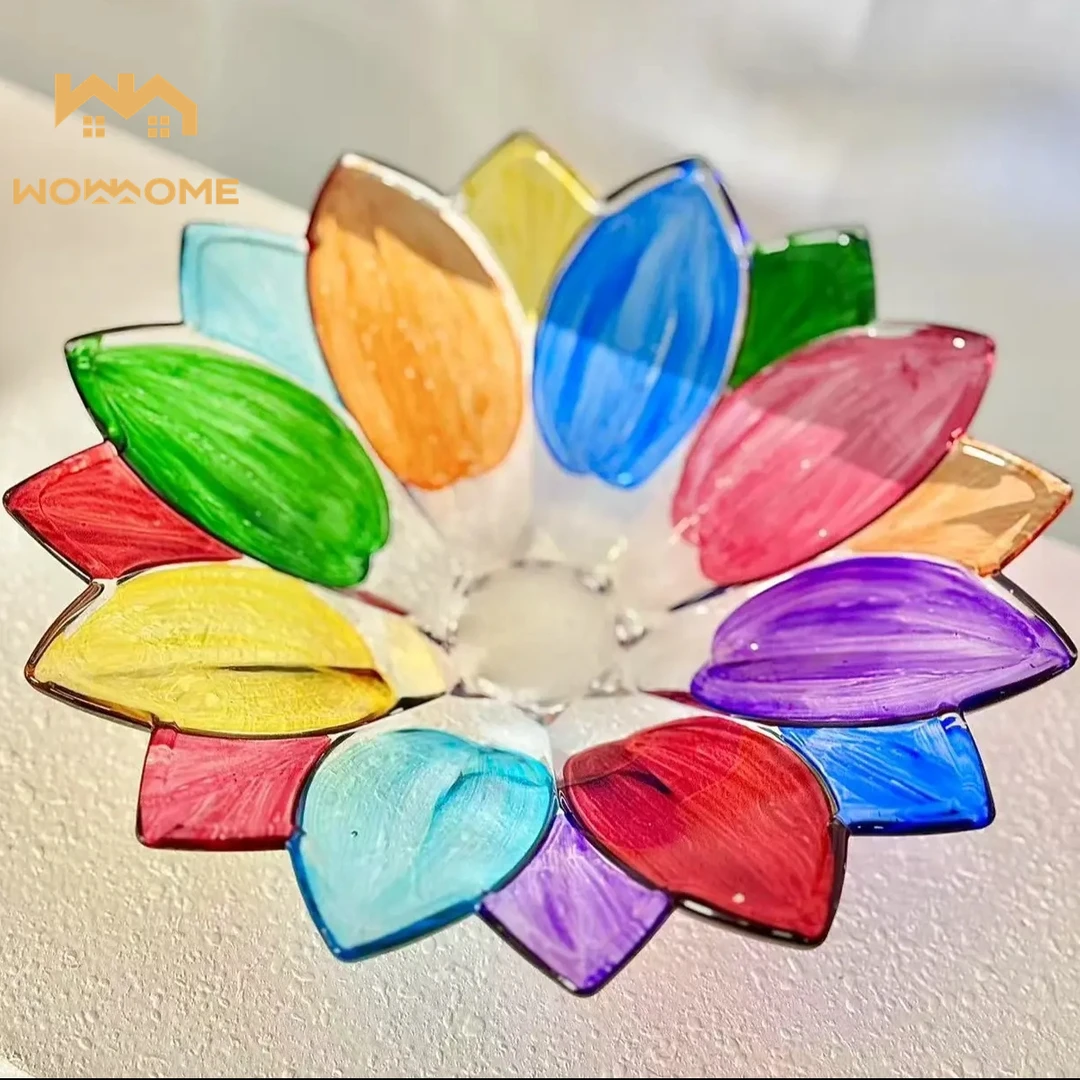 惊喜家1只多角彩色花瓣碟水果盘家用零食盘点心盘糖果盘干果盘